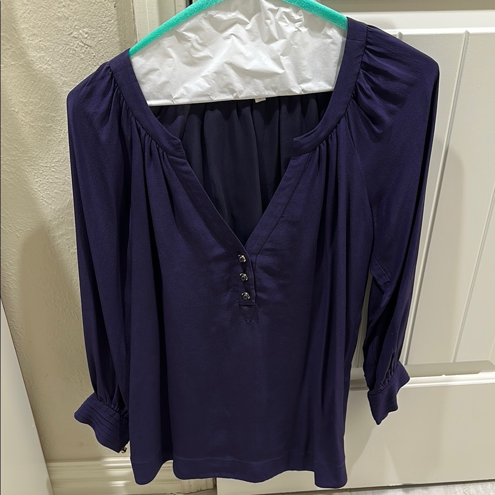Elegant Navy Blouse with Button Detail